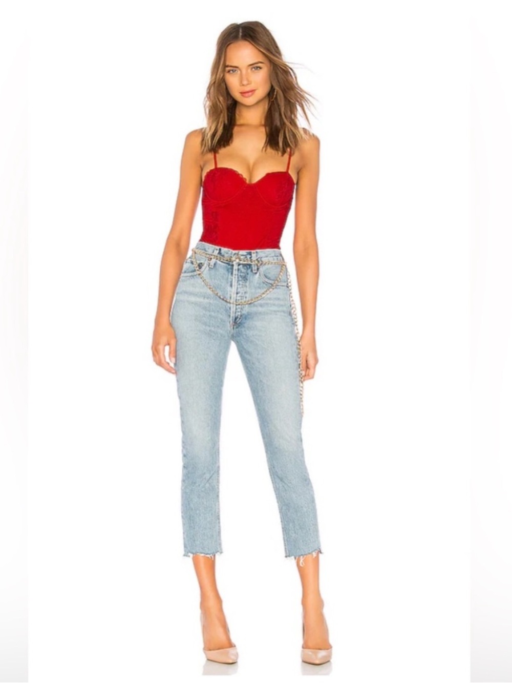AGOLDE Riley High Rise Straight Crop Jeans in Zephyr Blue 25 Women’s Frayed Hem